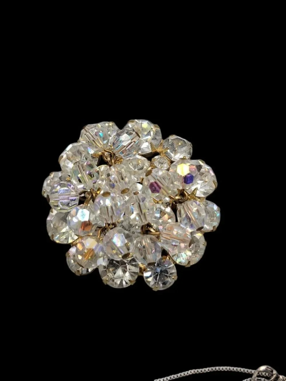 Vintage Juliana Brooch D&E Cha Cha Brooch AB Rhinestone Dangling Beads Gold Tone
